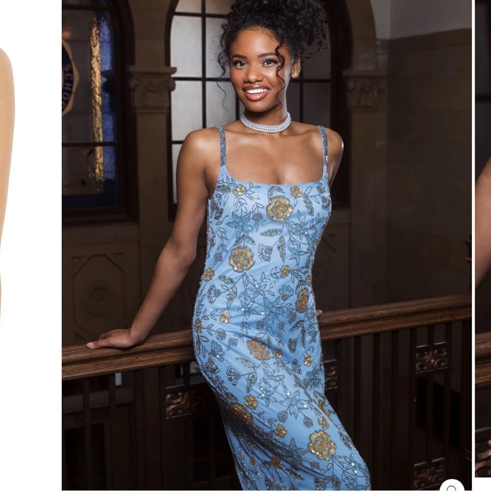 Mac Duggal 10808 Womens Blue Hand Beaded Floral Gown Dress Blue - Picture 4 of 16